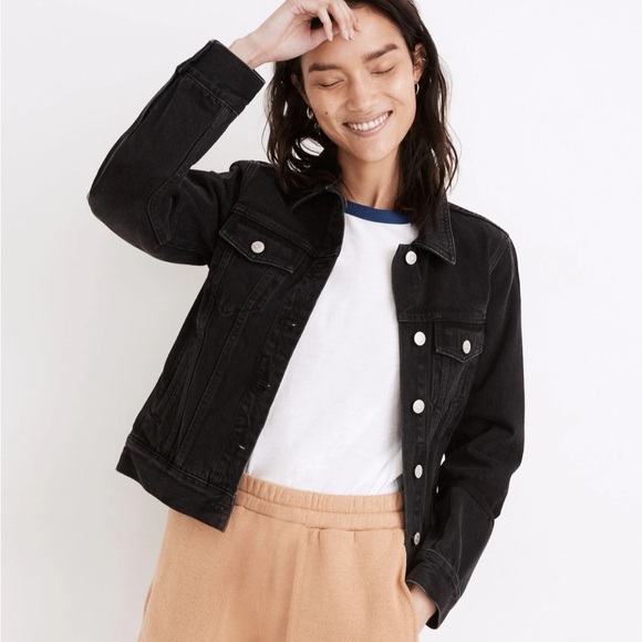Madewell The Jean Jacket in Lunar Wash NWT Washed Black Denim Size XL - Picture 1 of 9